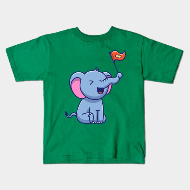 Cute Elephant With Nut Flag Cartoon Kids T-Shirt by Catalyst Labs